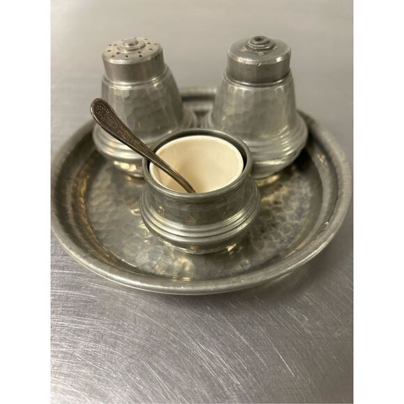 Vintage My Lady, English, 3139 signed Hand Hammered Pewter Cruet Salt & Pepper S - Picture 2 of 8
